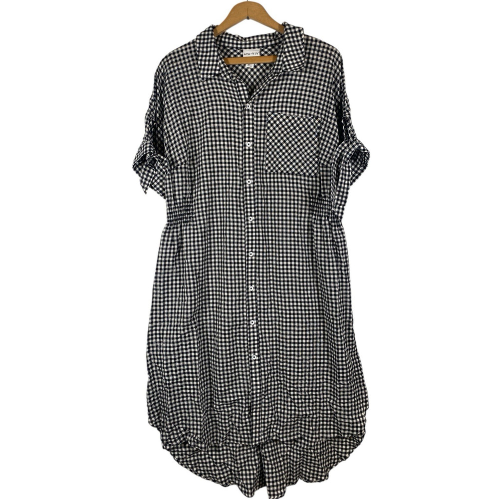 Ava & Viv Black and White Checkered Midi Dress